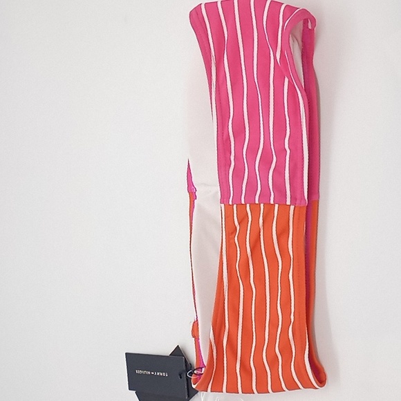 Tommy Hilfiger Sail Away Striped Bandeau Bikini Top Pink Orange M - Picture 7 of 11